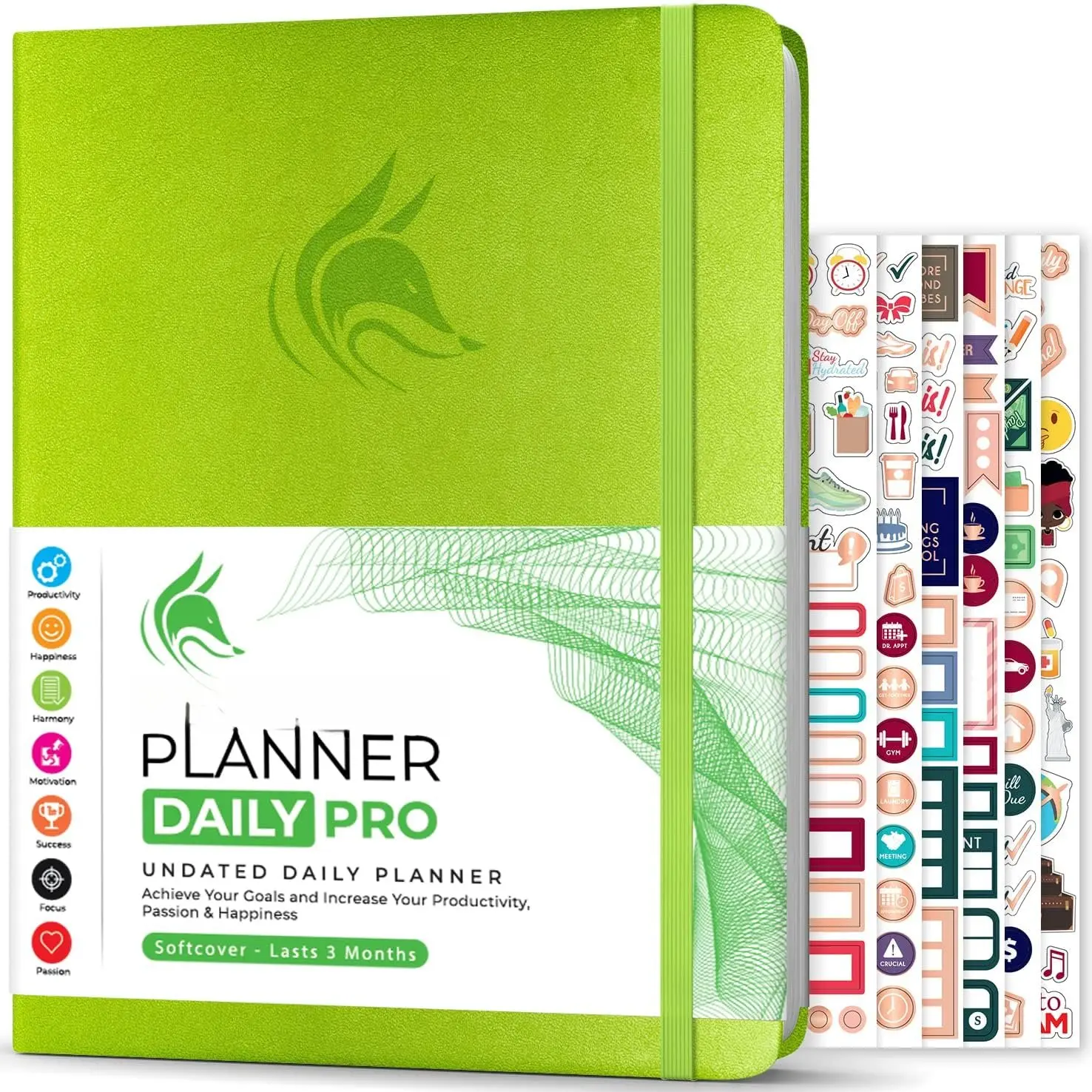 Planner Daily PRO - 8.5 x 11" A4 Size Daily Life Planner and Gratitude Journal to Increase Productivity, Time Management and Hit Your Goals - Undated - Lasts 3 Months (Lime Green)