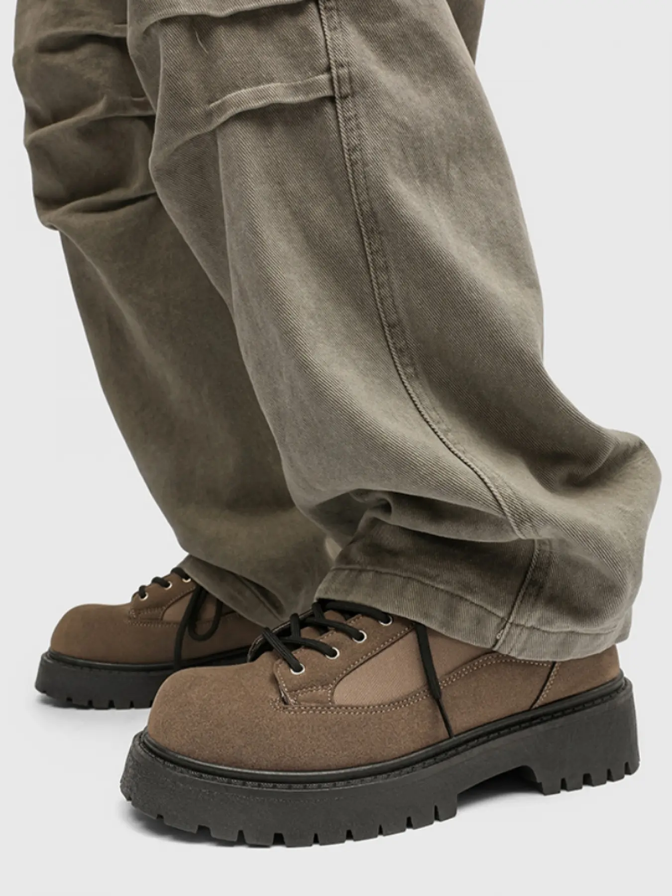 Men's Brown - Black Thick - soled Work Shoes, Retro Functional Style, Suede - spliced Material, Thick Sole & Eye - catching, Comfortable on Feet, Ideal for Daily Outfits & Street Outings, Versatile Work Shoes, Functional Footwear