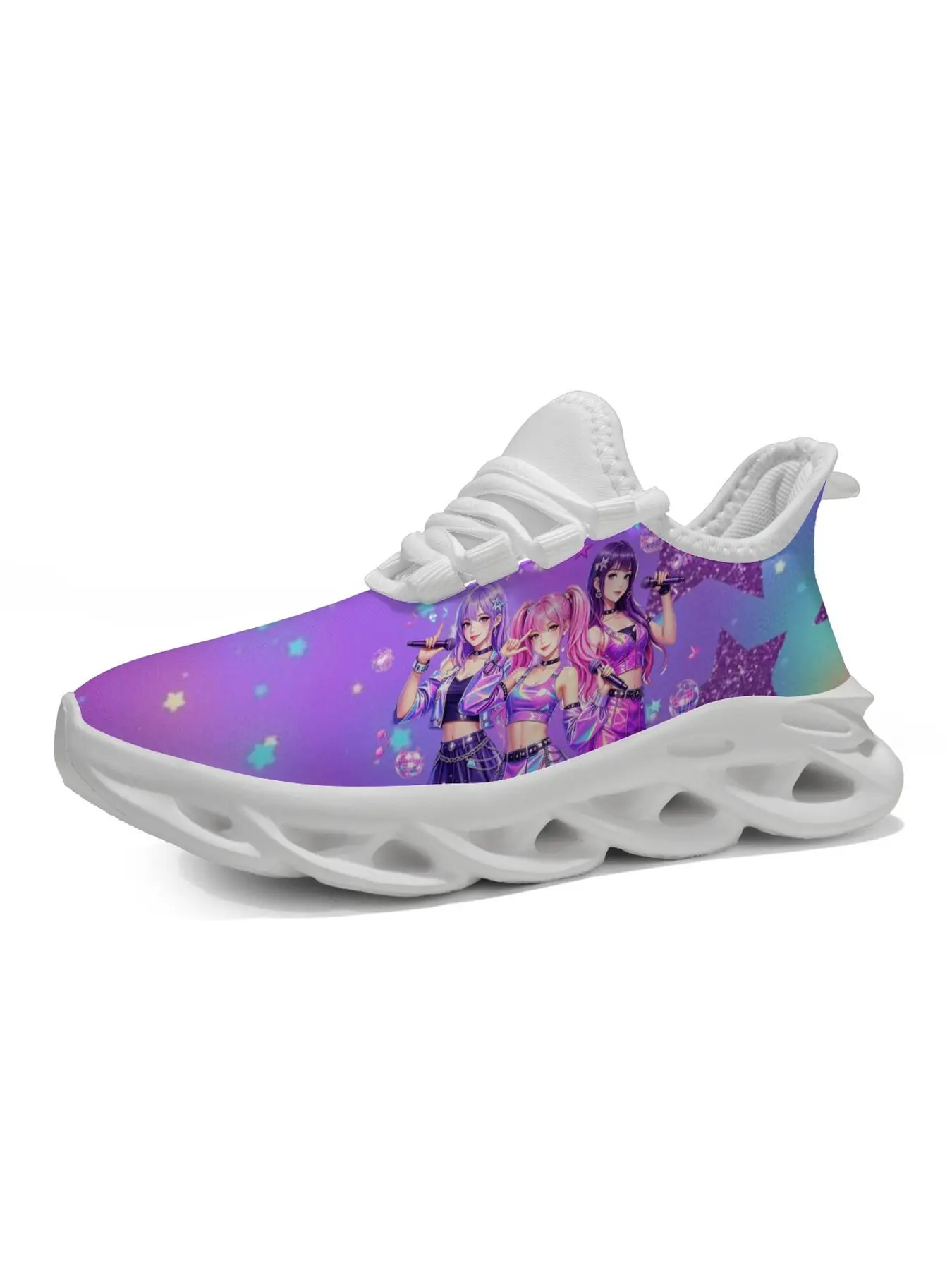 Woman'S Lace Up Blade Sneakers Hot Selling Girl Group Print Cute Style Casual Athletic Walking Trainers Comfortable Breathable Lightweight Hollow Sole Non Slip Cushion Sneakers
