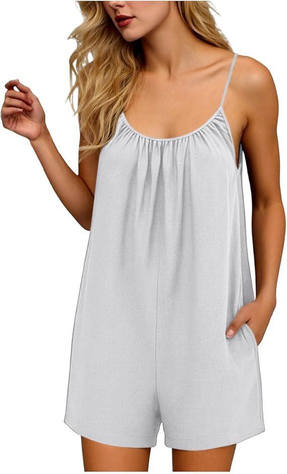 2026 New Women's One-Piece Pants Casual Sleeveless Tank Top Short Skirt Overalls with Narrow Straps and Pockets