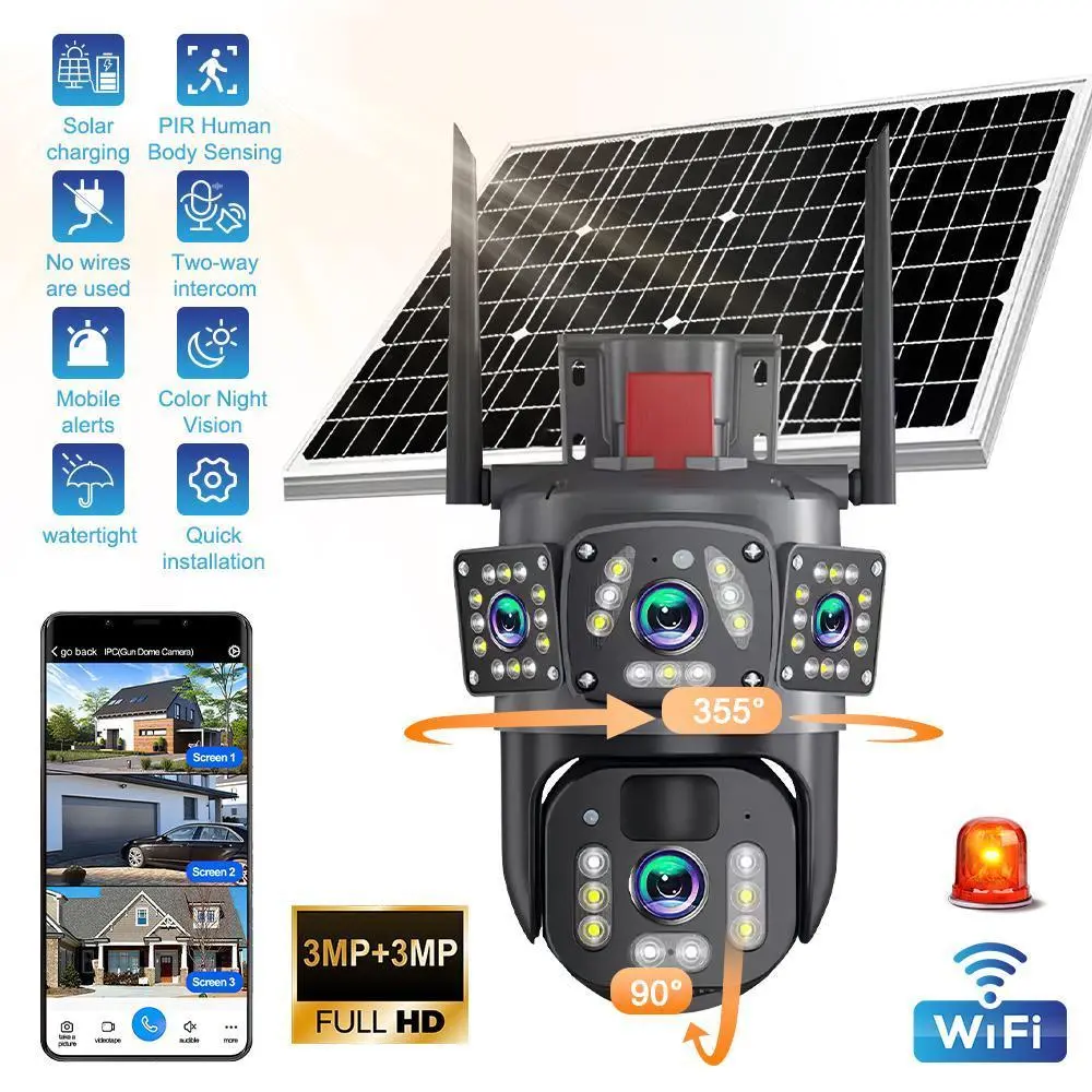 【BackToSchool】4K WiFi Solar Battery Powered Security Cameras Outdoor Home Wireless 360°PTZ 9MP