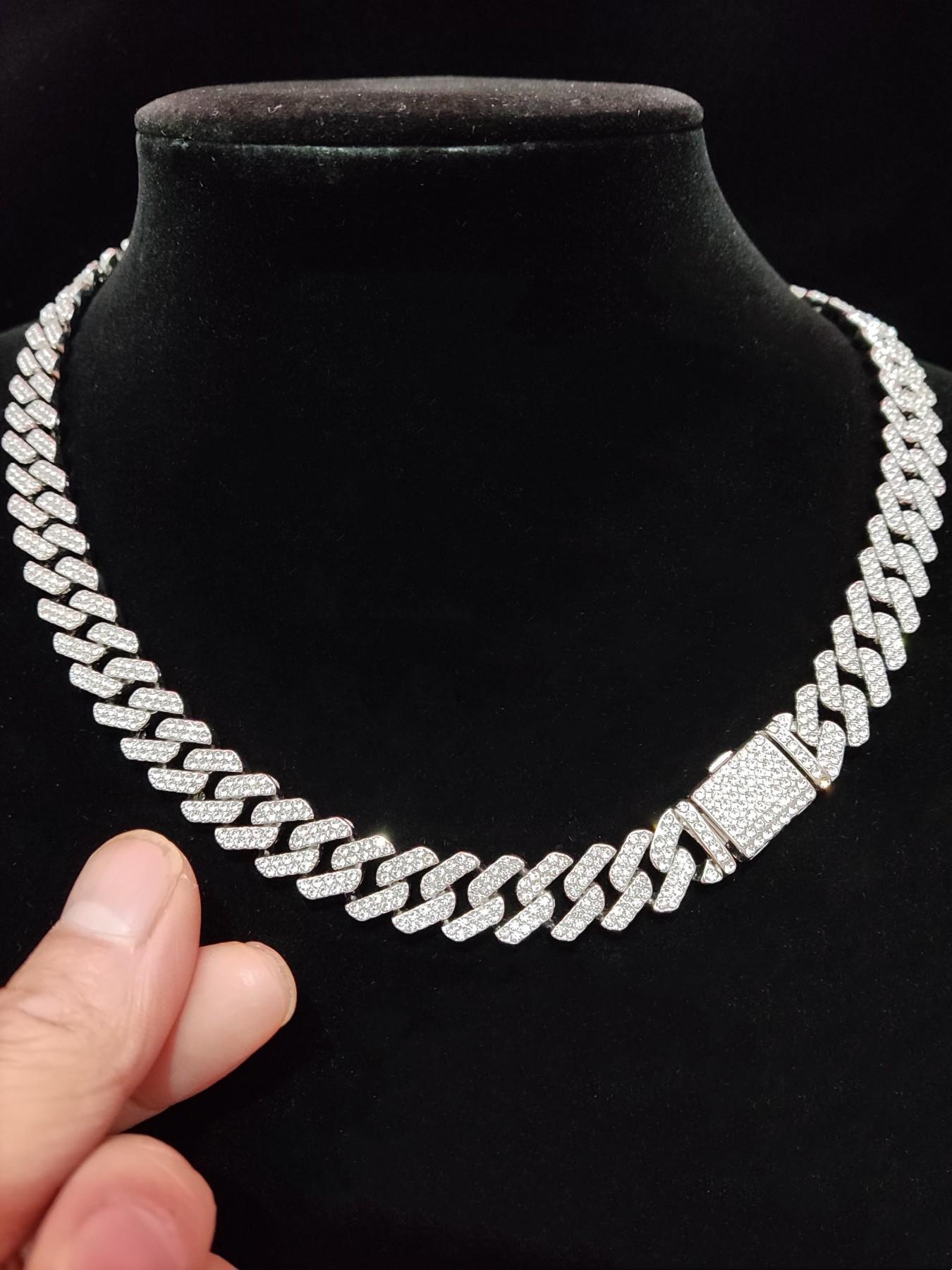 Unisex Punk Style Rhinestone Decor Chunky Chain Statement Necklace, Trendy Exquisite Cuban Link Design Chain, Hippie Rhinestone Decorated Jewelry for Party Decor