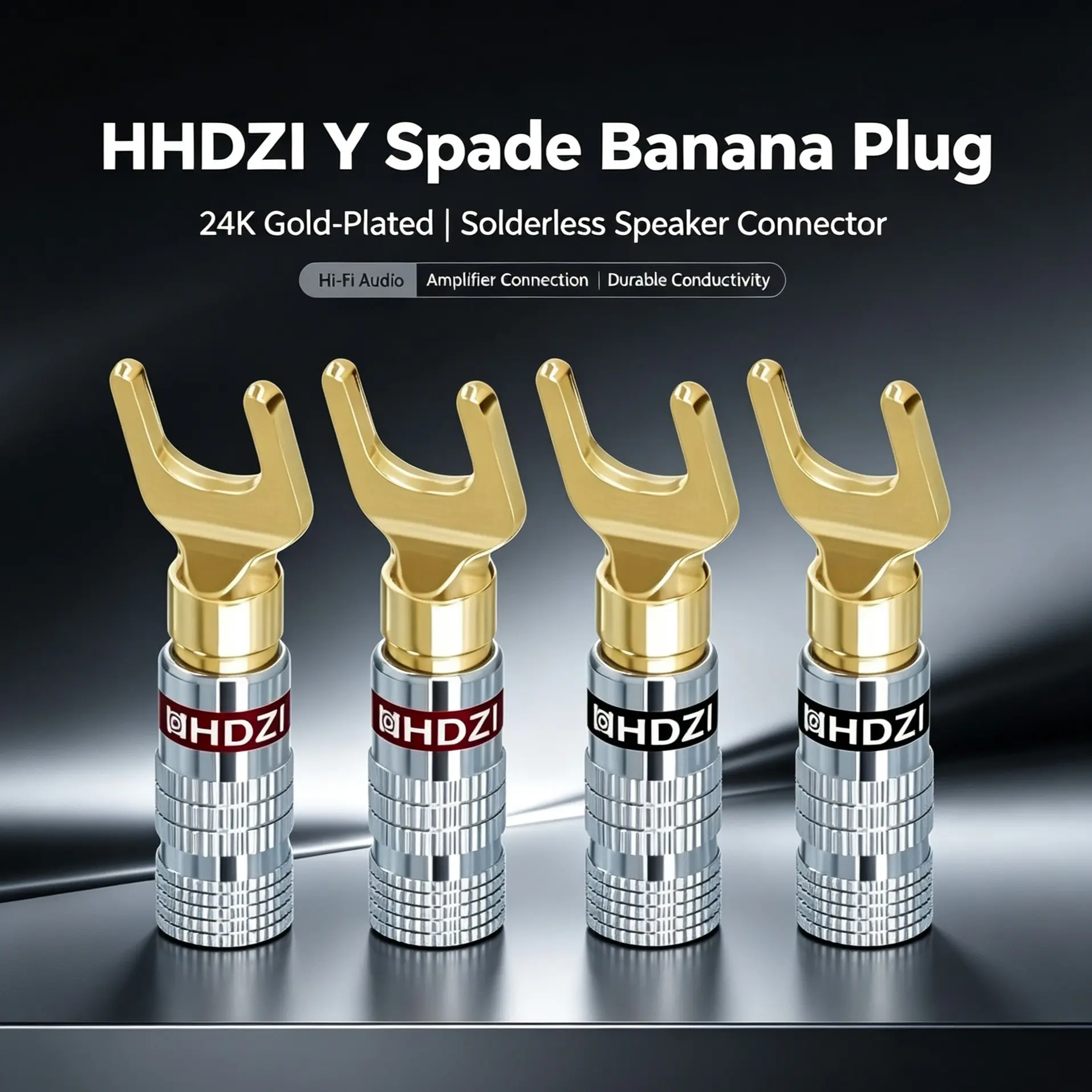 24k Gold Plated Y-Type U-Plug Banana Connector, No Solder Hi-Fi Audio Terminal, High Conductivity, Stable Connection, Home Theater Upgrade