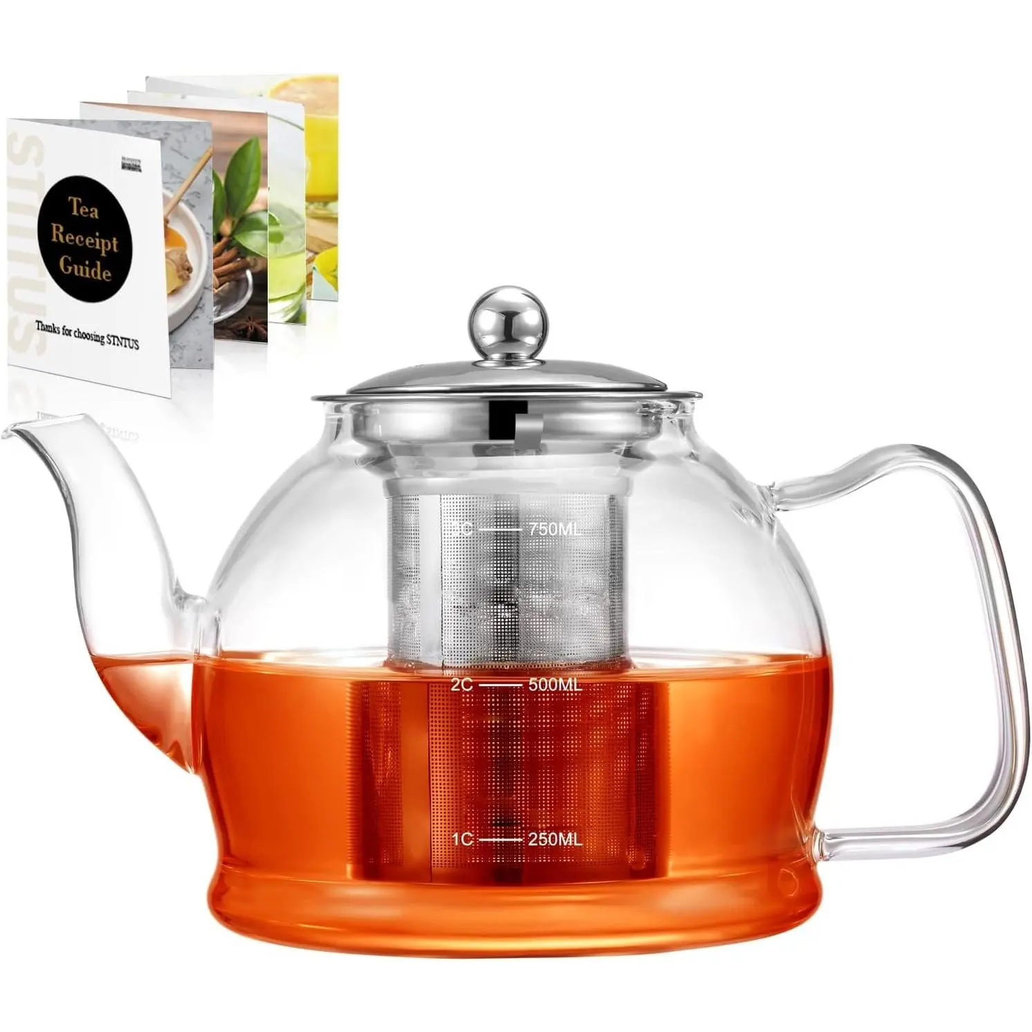 Glass Teapot With Infuser, 27 oz / 800 ml for Loose , Stainless Steel Strainer Teapots, Stovetop Safe