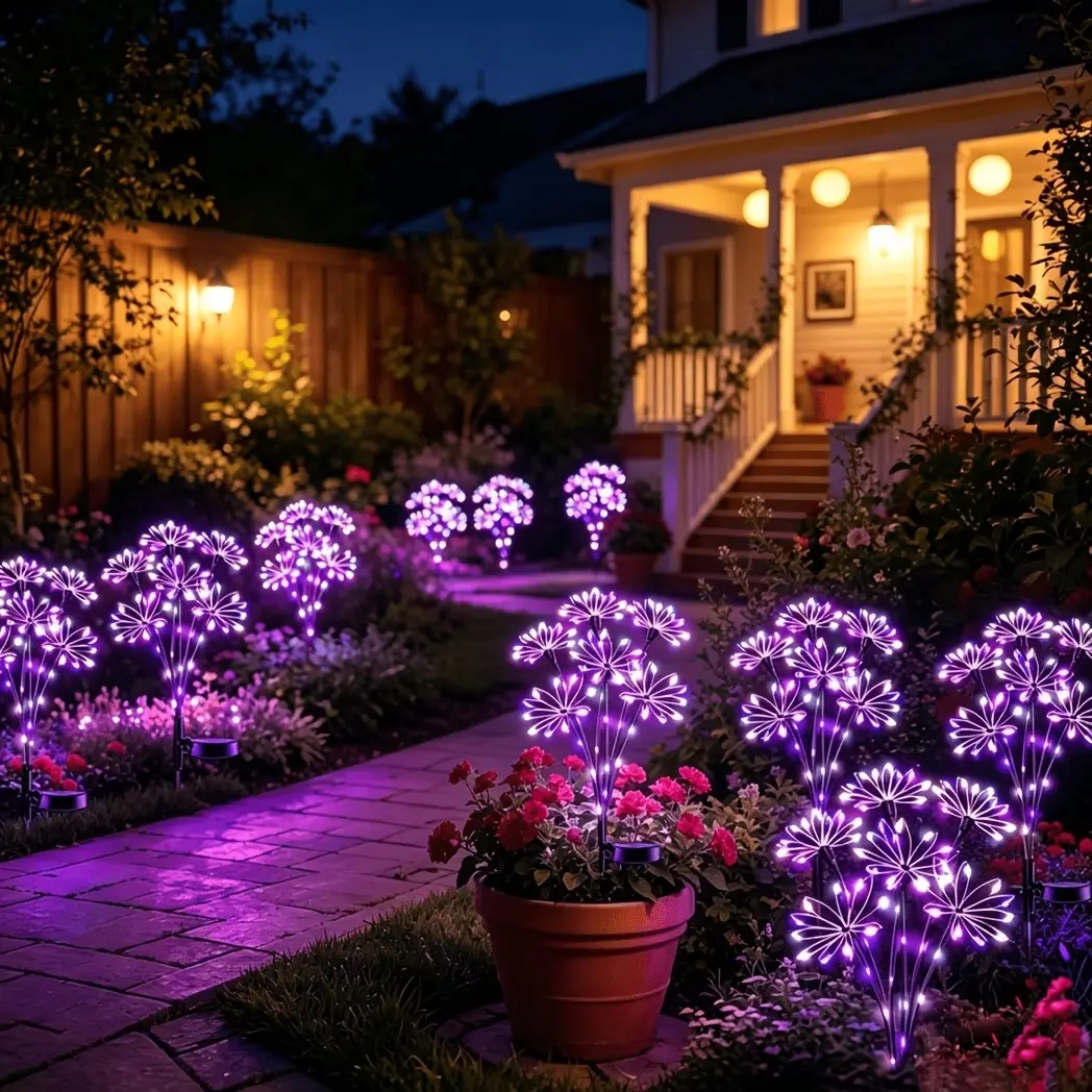 Solar Garden Flashing Copper Wire Firework Light, 6-Head Solar Copper Wire Petal Lamp, DIY Decorative Firework Light, Garden Glow Light, Multi-Color, Decorative Solar Lights Outdoor
