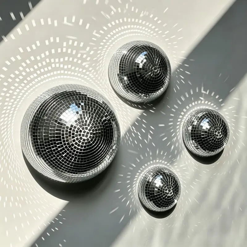4 Sizes Half Moon Disco Ball Wall Decor, Self-Adhesive Back, Handmade Silver Color Reflective Mirror Mosaic, Retro Party, Bar, Bedroom, Wedding, Y2K Home Decor