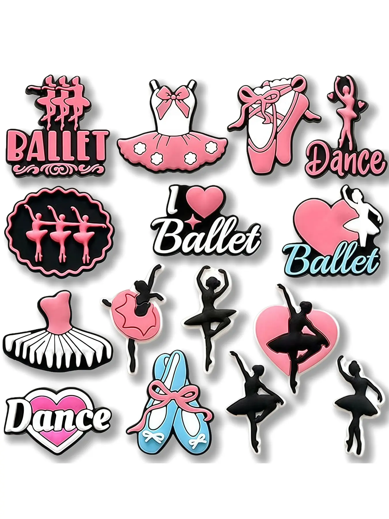 Luxury Ballet Shoe Decor Set, 15 Styles, Soft Rubber Ballet Elements, Unique Shoe Face Accessories, Dance Fashion Essentials