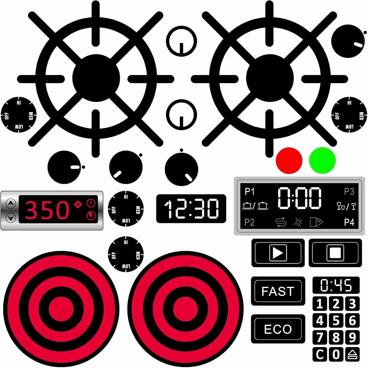 Waterproof Vinyl Play Kitchen Decals Stove Cooker Microwave Oven Gas Burner Stickers DIY Replacement Toy Kitchen Stickers for Kids Toddler Playroom(Gift)