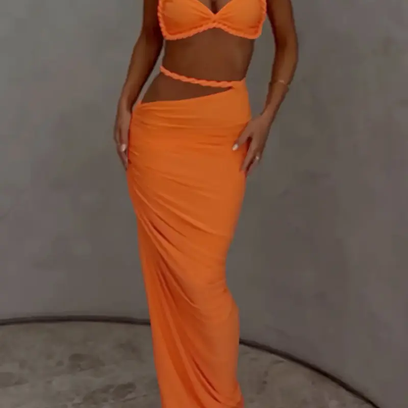 Women's Solid / Colorblock Ruched Cropped Sleeveless Crop Cami Top & Skirt Two-piece Set, Sexy Chic Fashion Casual Two Piece Outfits for Daily Outdoor Wear, Women Clothes for Spring & Fall, Womenswear, Camisole Sets