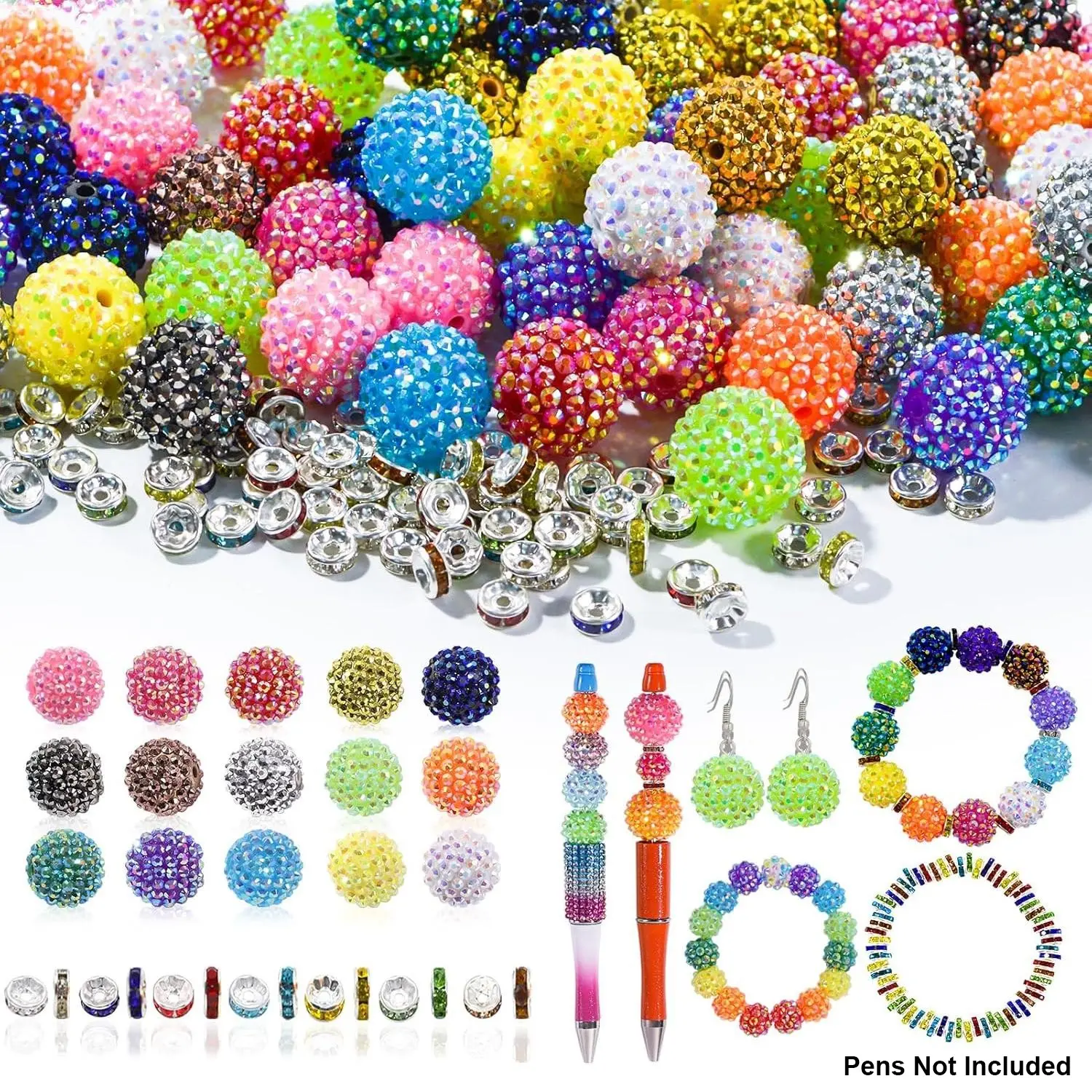 250 Pcs Beads for Pens, Focal Beads for Beadable Pens, Rhinestone Bead, Resin Beads, Spacer Bead for Bracelets, Beading Making, Beads for Crafts, DIY Beading Accessories, Diy Beads Assortment