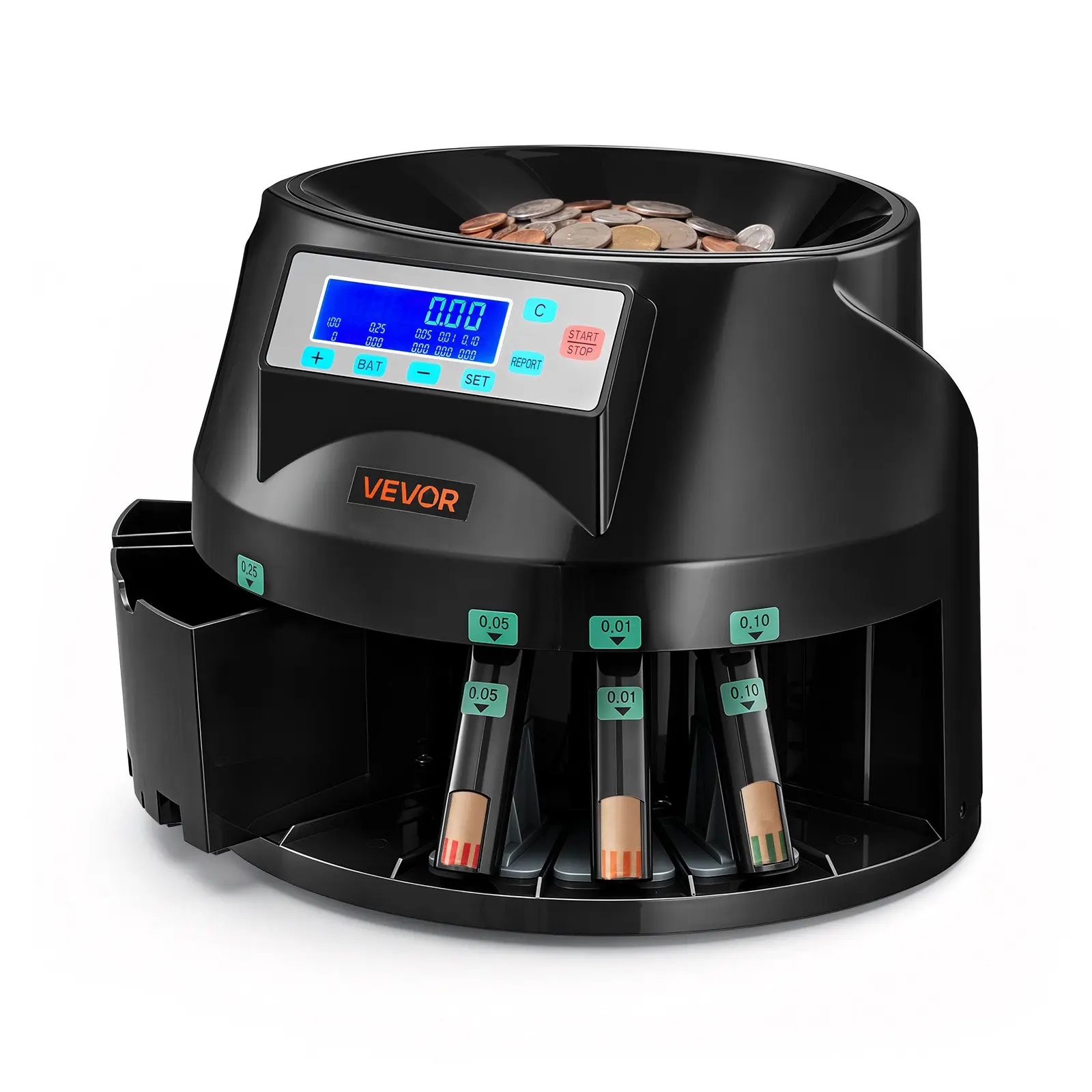 VEVOR Coin Counter Machine, 5 Denominations, Accurate Coin Sorter Machine, Sorts Up to 225 Coins Per Minute, USD Change Counter with LCD Display, Smooth Operation, Batch Feature, Holds 1500 Coins