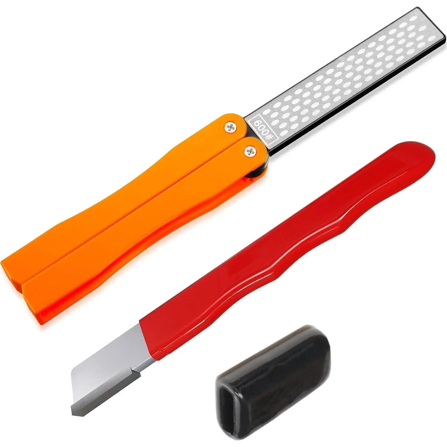 Garden Tool Sharpener - Tungsten Carbide Compact Folding Type Pocket-Size 2-Piece Set with 400/600 Grit Double-Sided Scissor Sharpener for Pruners, Loopers, Shears