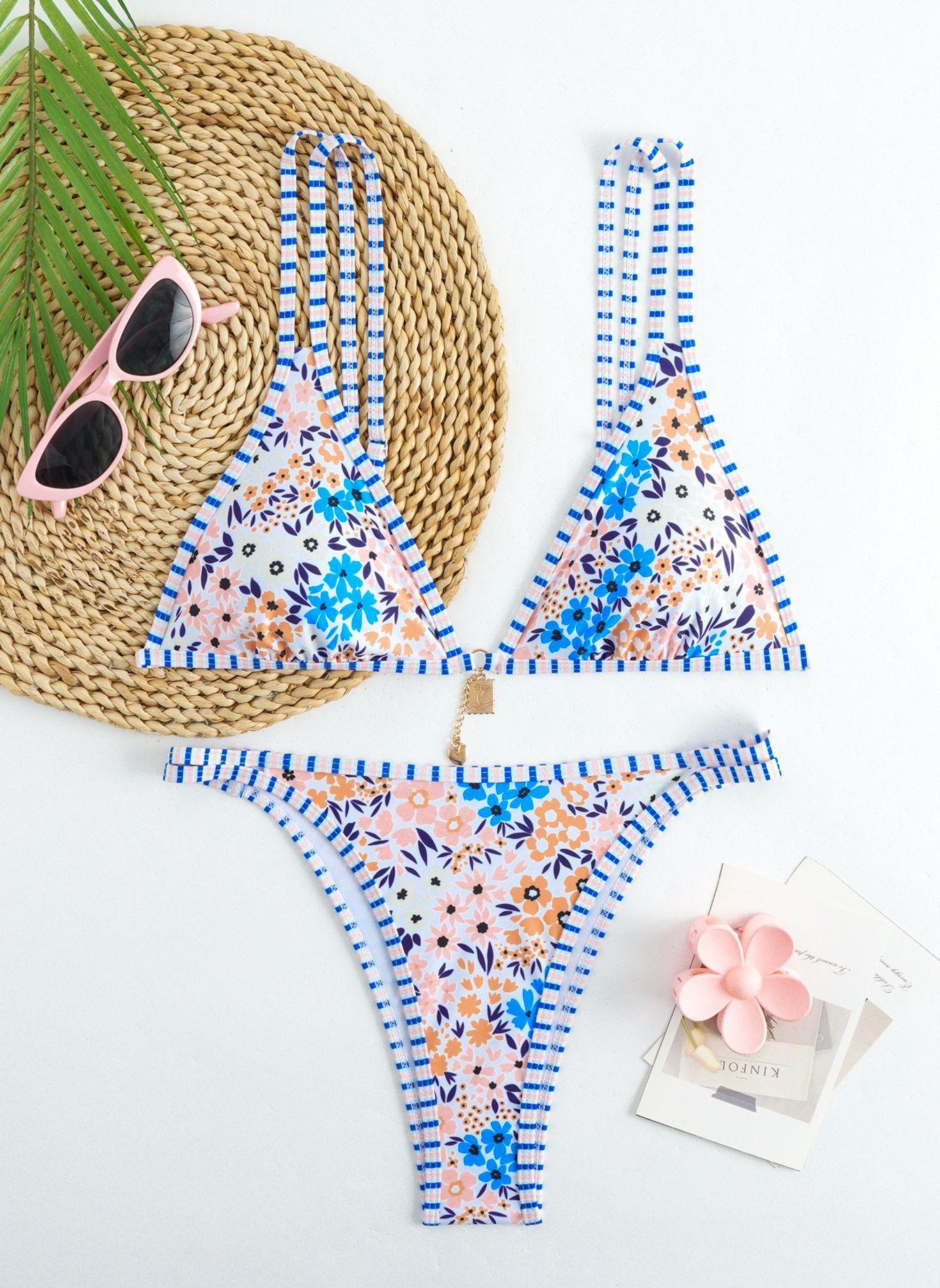 Women's Floral Print Bikini Set, Flower Print Bikini, Casual Fashion Chic Swimsuit Set for Beach Holiday Vacation, Ladies Swimwear for All Seasons