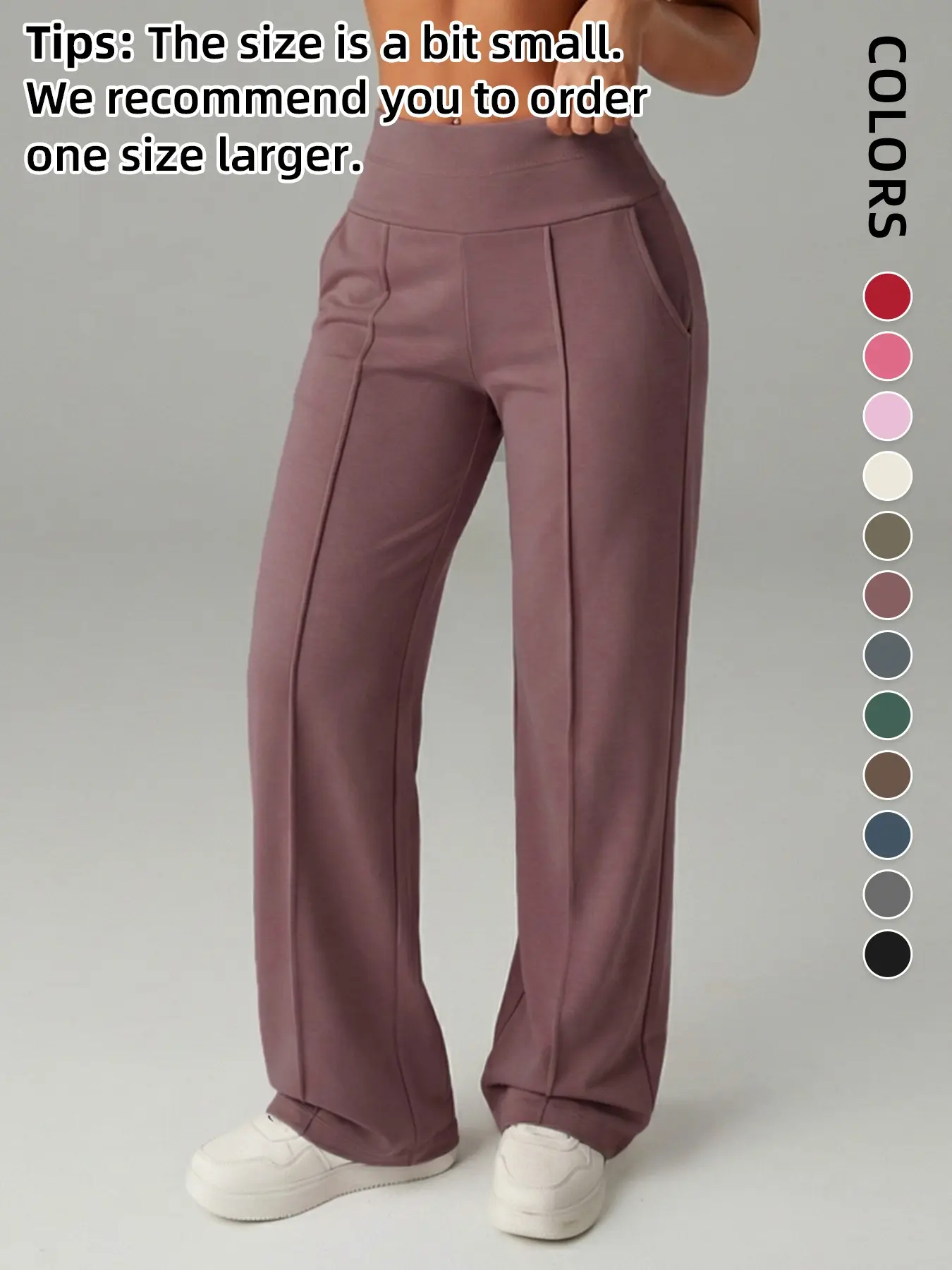 Women's Four-Season Plain Basic Baggy Loose Straight Leg Pants, Wide Leg Mid-Waist Sporty Casual Pants with Pockets, Soft Comfortable Daily Wear