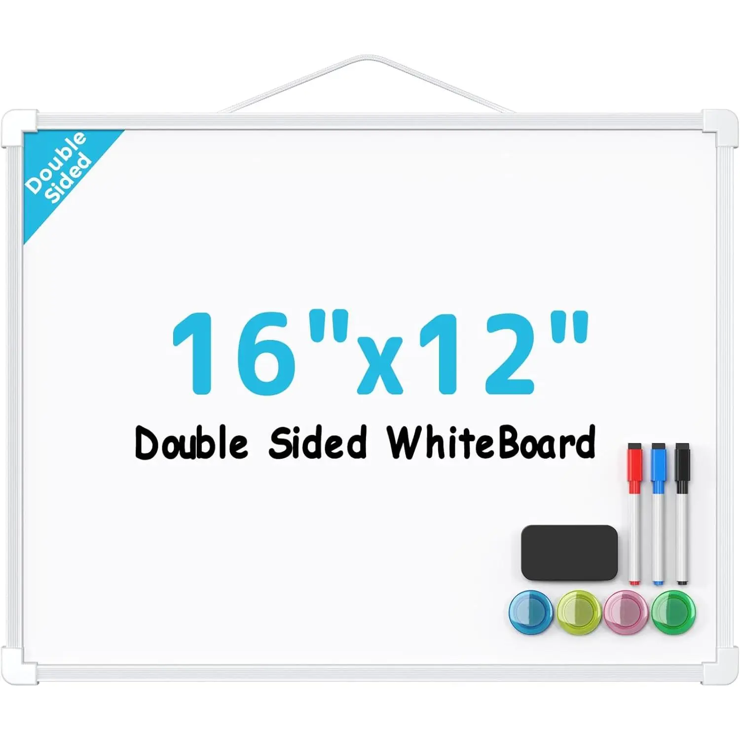 Double-Sided Dry Erase Board for Wall, 16"x12"  Whiteboard | Small Dry Erase White Board, Includes 3 Markers & 4 , Portable Whiteboard for Planning, Drawing, Memo,