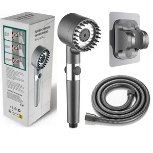 Turbo High Pressure Shower Head Kit with On/Off Switch - Handheld Spray with Hose & Wall Bracket