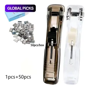 2-in-1 Portable Binder Stapler with 50 Pcs Small Binder Clips，Back-to-School Season， No-Hole Reusable Paper Organizer, Non-Destructive File Fastener for Office Decor, Home & School Use