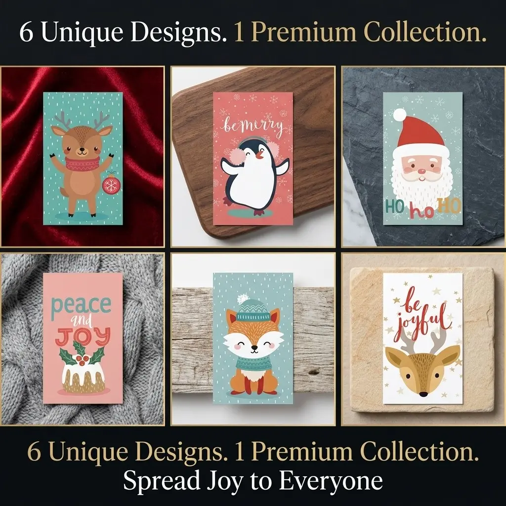 Christmas Theme Thank You Card (business Card), Cartoon Designs, Blank Back for Writing, Perfect for Parties and Gifts