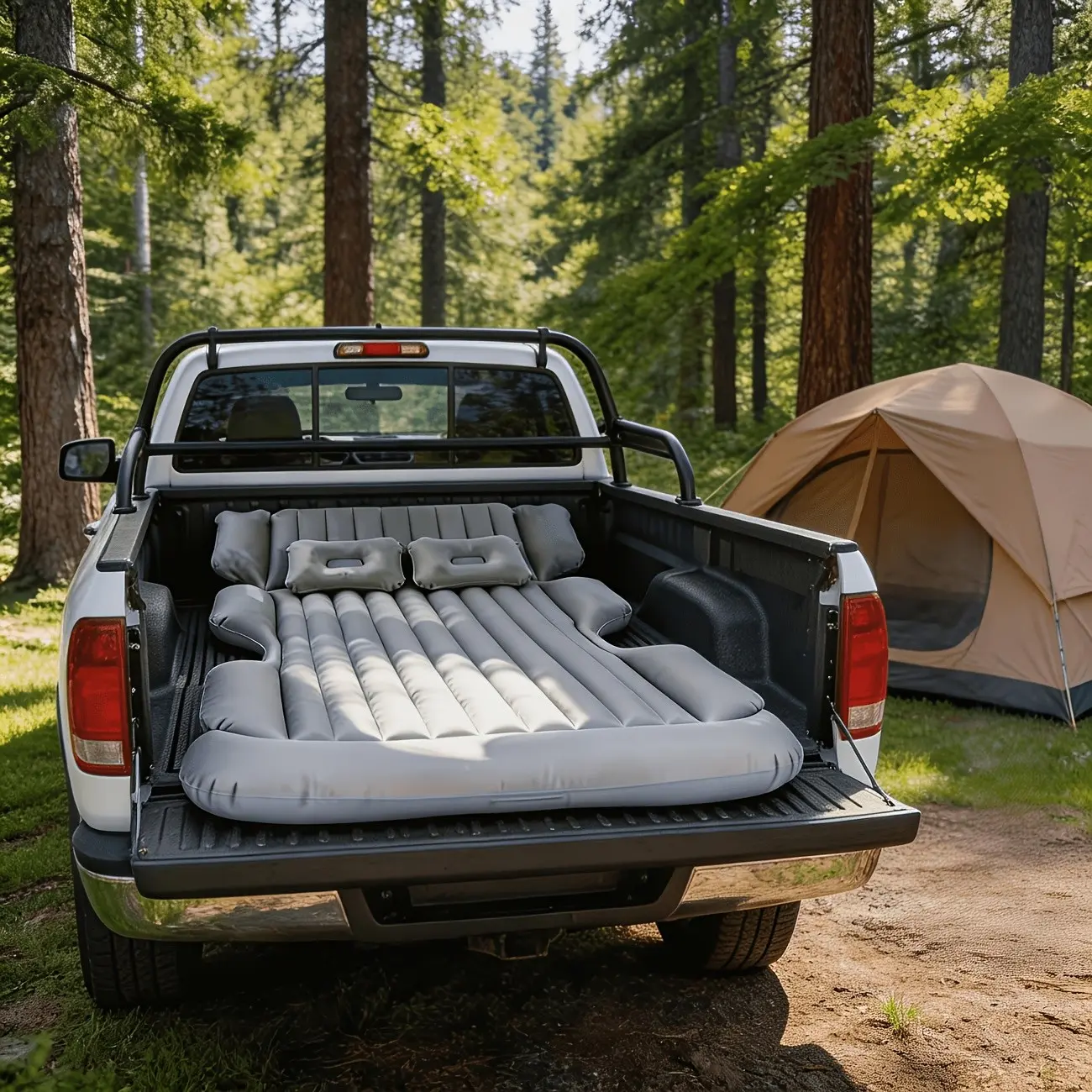 Gray And Black Foldable SUV Inflatable Mattress, Portable Car Trunk Bed with Storage for Outdoor Camping, Travel And Beach