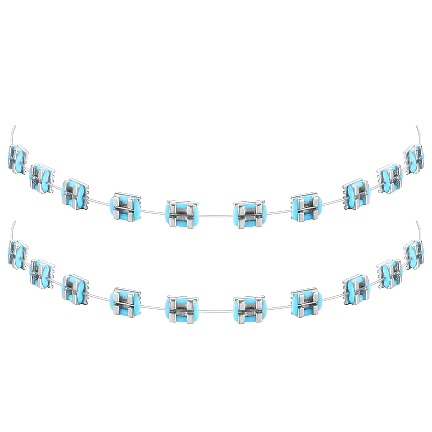 TrelaCo 1 Pack Fake Braces Artificial Tooth Decoration with Metal Wires Metal Bracket and Orthodontic Ligature Ties Practice Props for Dental Students Orthodontist Explain Props(Blue,Wi