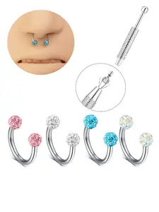 Hypoallergenic Cz Horseshoe Nose Ring, 20gauge Stainless Steel, Threaded Design, Suitable for Nose and Tragus Piercings, Includes Insertion Tool