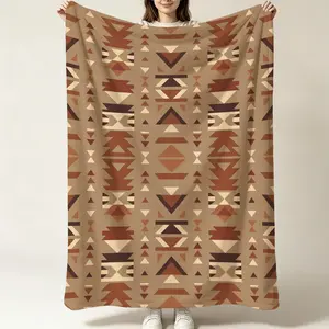 1 Pack Boho Southwestern Aztec Flannel Blanket, Soft Warm Throw Blanket, Cozy Gift Blanket for Couch, Bed & Camping, Tribal Geometric Single-Side Printed, All Season Use