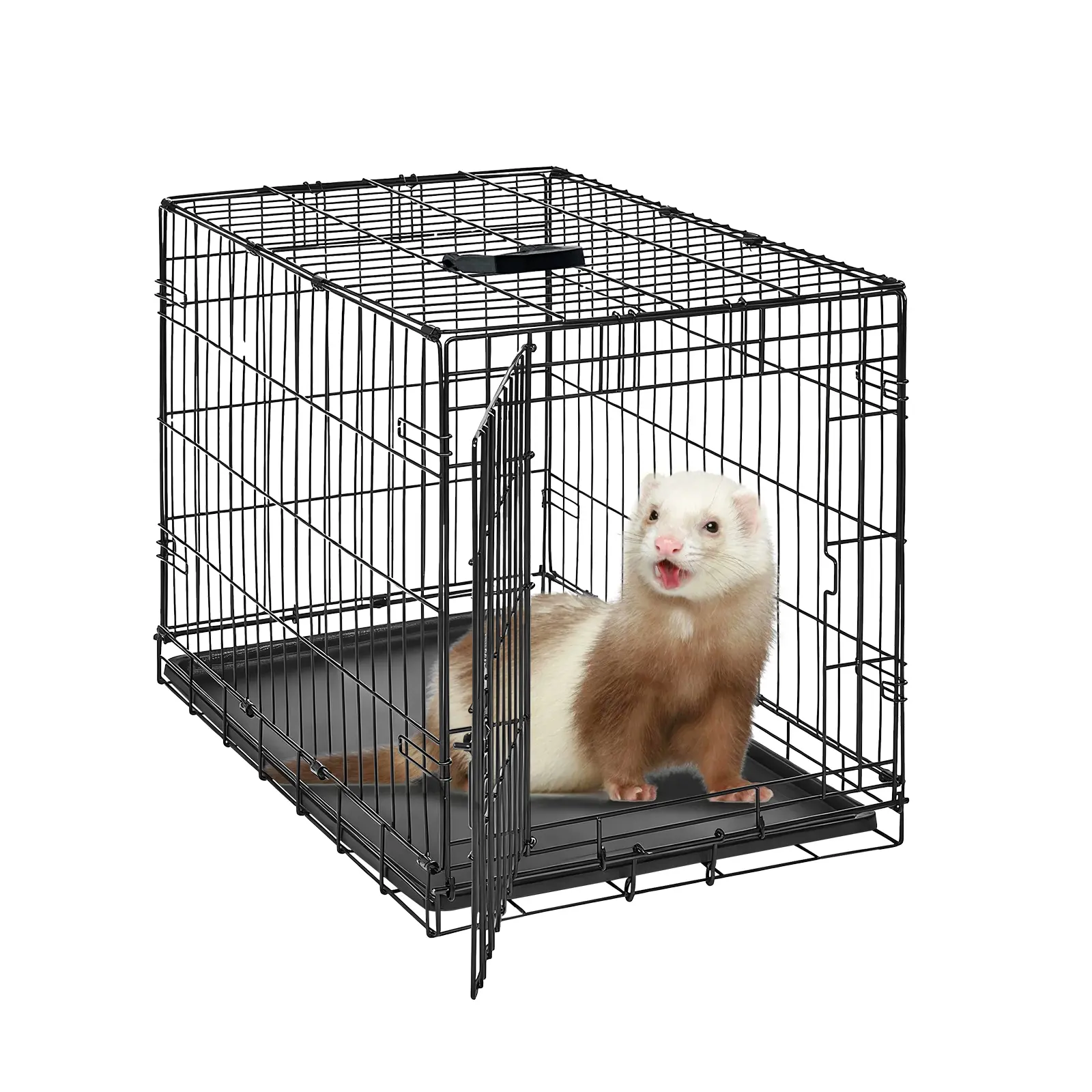 Small Animal Cage 24"/48" – Foldable with Carry Handle, Slide-Out Tray & Double Doors – for Rabbits, Guinea Pigs, Chinchillas & Ferrets