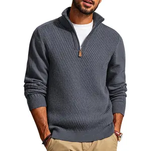 Mens Quarter Zip Pullover Sweaters Casual Slim Fit Knit Texture Sweater
