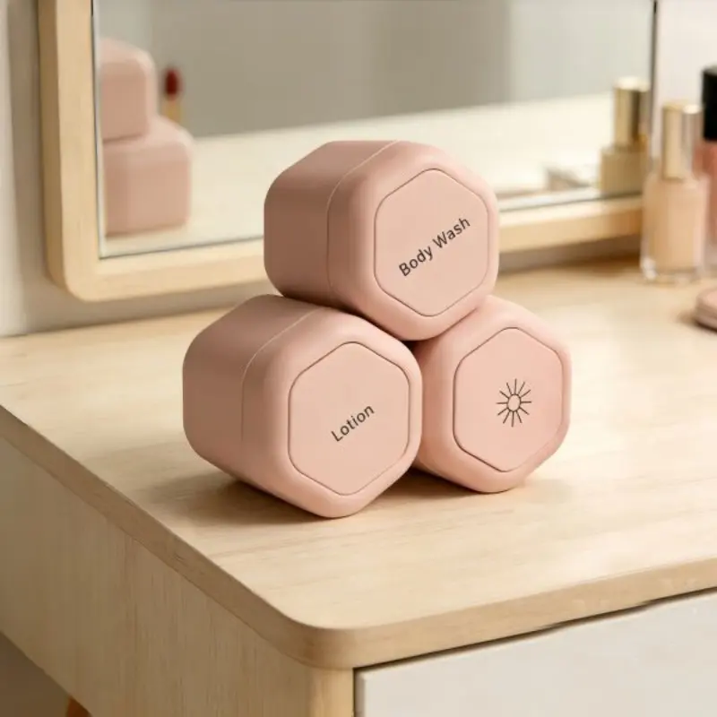 Portable Magnetic Travel Makeup Organizer Set, Leak-Proof Mini Cream Jar, Hexagonal Design, Ideal for Airplane Travel, Compact and Stackable