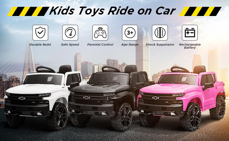 GARVEE 12V Ride On Car - Licensed Chevrolet Silverado GMC Electric Truck with Remote Control, MP3/Bluetooth, Spring Suspension, LED Lights, Battery Powered, Perfect for Toddlers, Red