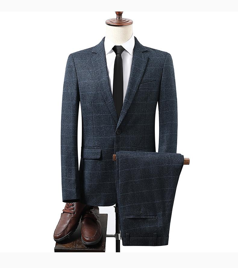 Men's Plaid Slim Fit Suit  Korean Style One-Button Notch Lapel Casual Blazer with Pocket Detail & Center Vent