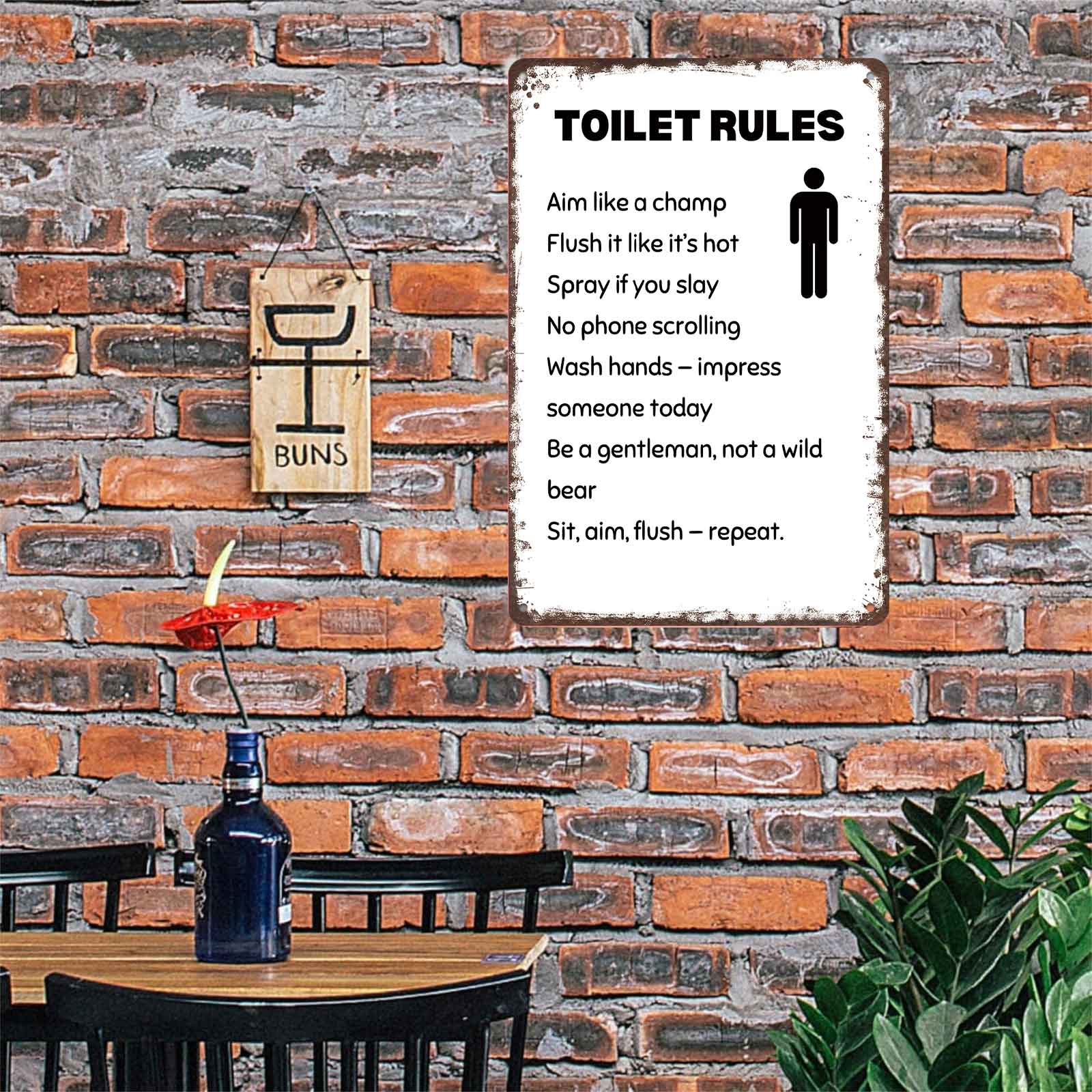 8x12 Inch Aluminum Metal Sign - "TOILET RULES Aim Like A Champ Flush It Like It’s Hot" |   Funny Man Cave & Bathroom Decor, Ideal for Home, Bar, Restaurant, Gas Station, and Public Restrooms |   Hilarious Tin Wall Art, Great Gift for Dads & Friends