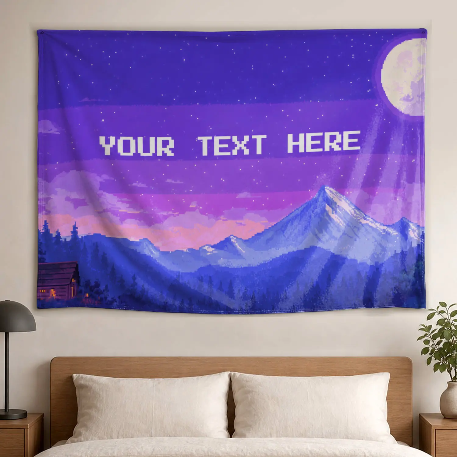 Pixel Art Mountain Moonscape Wall Tapestry - Multi-Size Large Horizontal Polyester Printed Artwork, No-Installation Room Decor for Bedroom, Ideal Gift for Family and Friends