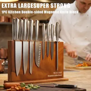 Home Kitchen Double-sided Wooden Magnetic Knife Block for Kitchen Convenience Exceptional User Experience Kitchen Accessories High Quality No Drilling Storage Kitchen-Friendly Magnetic Stands Organizer Tools