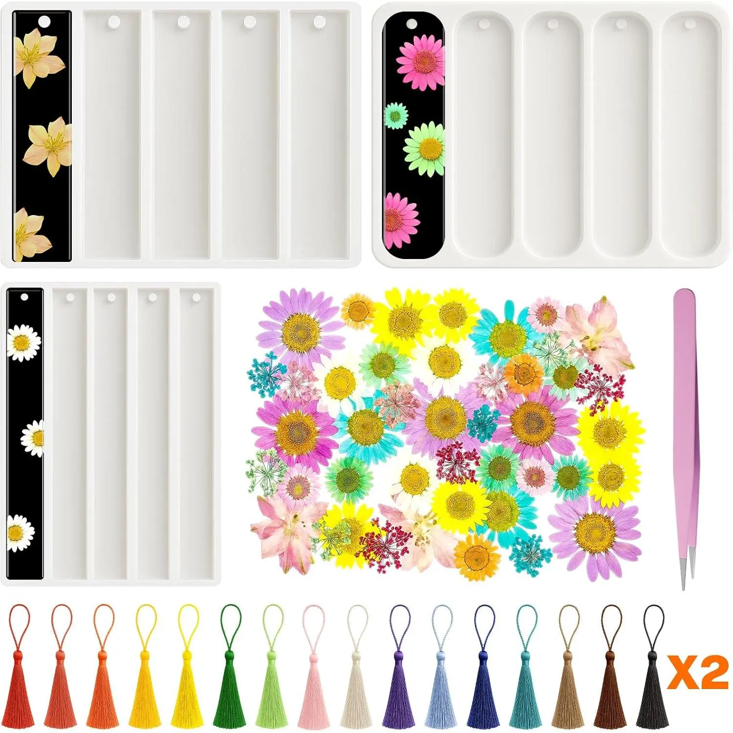 Bookmark Mold Kit -  | 43 pressed , 32 tassels.  , anti-bubble. No-stick release, -clear. Make 32 bookmarks.