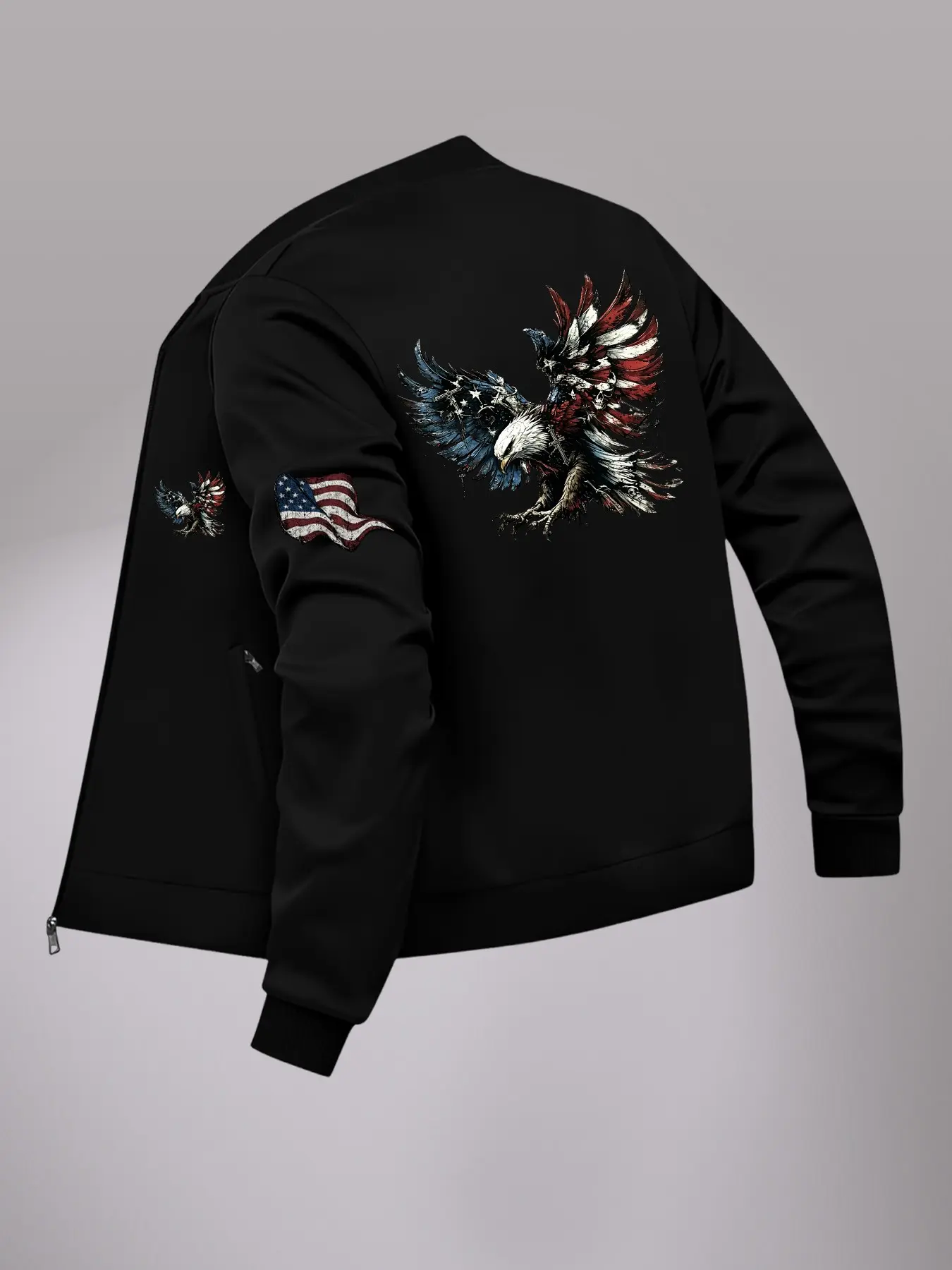 Men's Fashion Casual Jacket, Eagle and American Flag Print, Slim-Fit, Long Sleeve, Zipper Outerwear, Ideal for Sports and Outdoor Activities