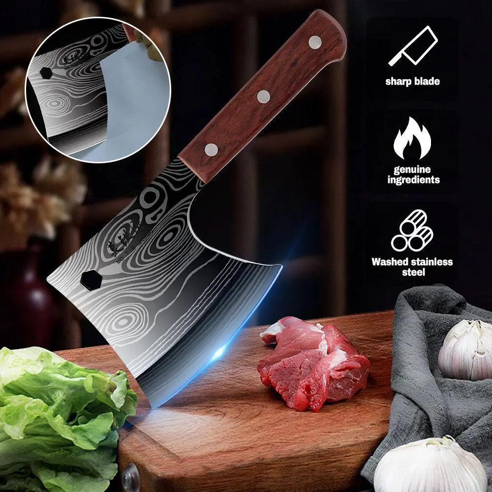 Kitchen Knife Meat Cleaver Heavy Duty Butcher Knife, Stainless Steel Bone Chopper with Wooden Handle, Sharp Kitchen Cleaver for Meat Cutting#DealsForYouDays