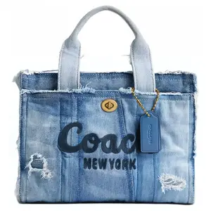 COACH Cargo Bolso 26 Embroidered Denim Tote Bag for Women, Medium Size, Jean Blue
