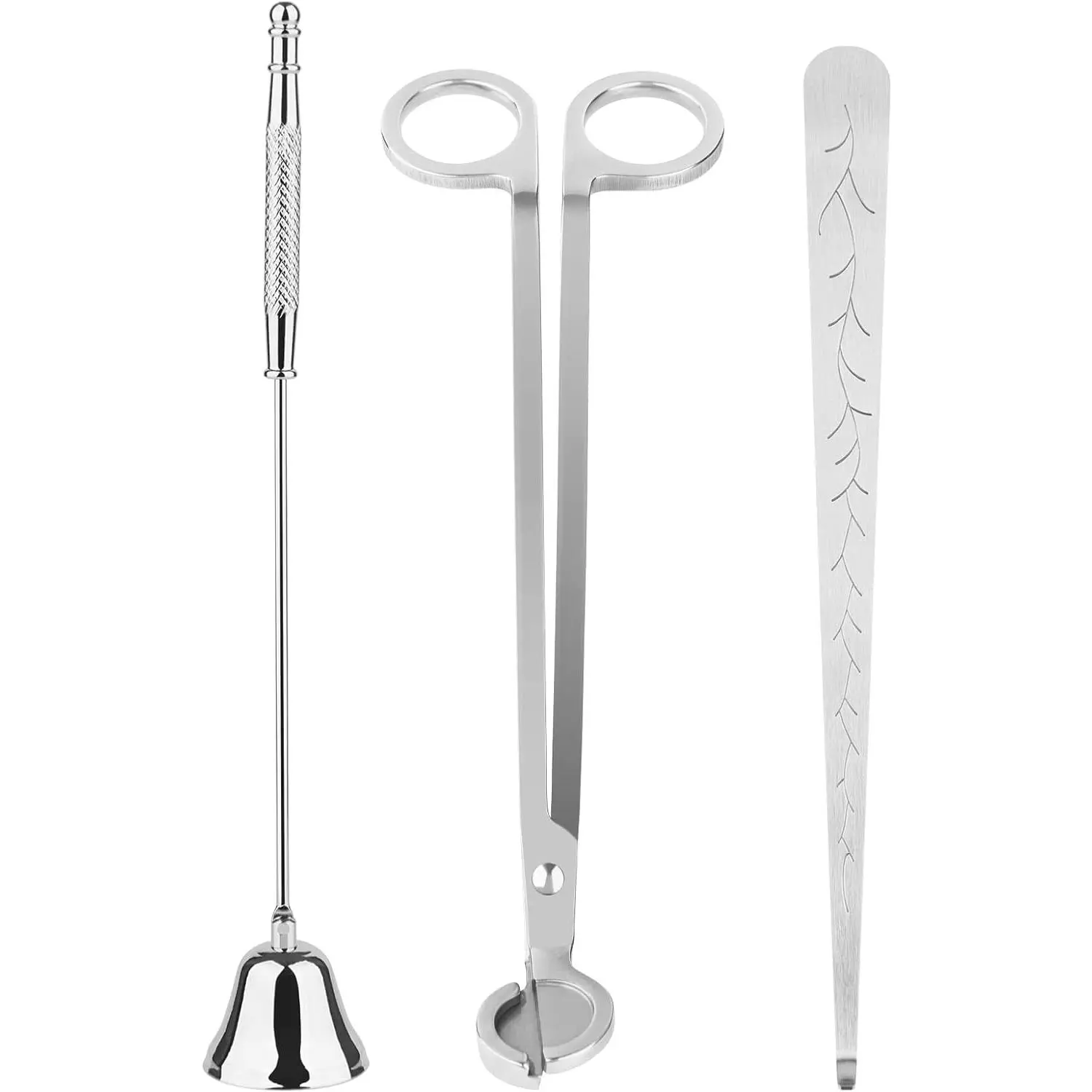 3 in 1 Silver Candle Accessory Set, Professional Wick Care Kit with Candle Wick Trimmer Cutter, Snuffer, Dipper