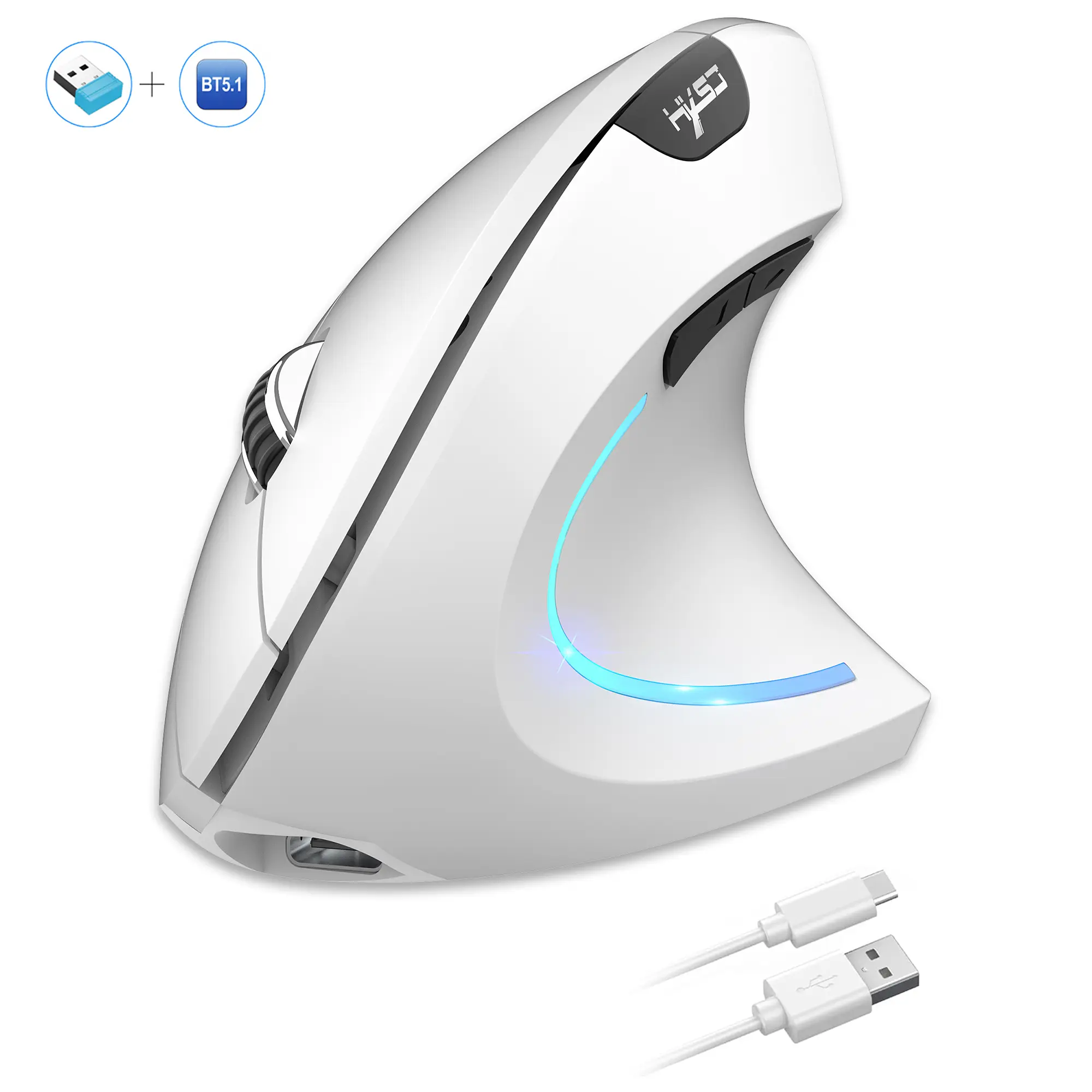2025 New arrival HXSJ dual mode vertical mouse rgb ergonomic ABS 600mAh rechargeable 2400DPI  Type-c interface wireless gaming mouse for pc