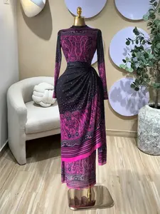 PULKRITU Elegant Women's Tie Dye Print Pleated Long Sleeve Maxi Prom Dress, Evening Party Dress, Slim Fit Party Outfit Dress, Fashionable Birthday Event Wear, Educational Style Clothing,Lady Casual Dresses,Female Brunch Dresses,Graduation Dress,