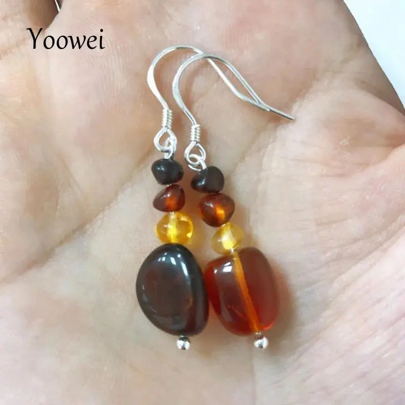 Yoowei New Natural Amber Earrings for Gift Baltic Genuine Irregular Beads diy Designer Amber Jewelry Dangling Earrings Wholesale