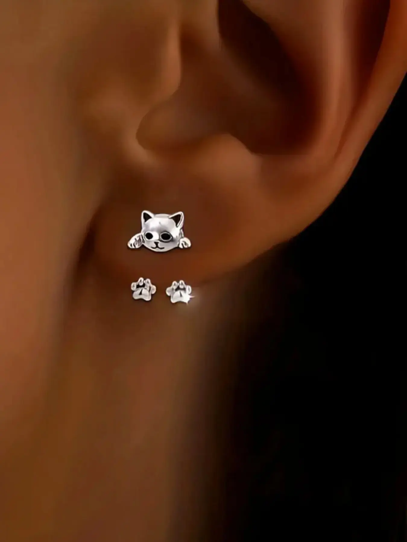 Cute 3D Cat Stud Earrings, Cartoon Kitten Front Back Design Ear Jewelry, Lovely Animal Dainty Earrings for Cat Lovers, Trendy Daily Ear Accessories, Perfect for Casual Outfits and Sweet Gift Giving