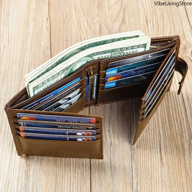 Men's Minimalist Vintage Classic Top-Grain Leather Bifold Wallet, Mens Wallet with Multi Card Slots & Cash Slot for Daily Use, Men's Minimalist Wallet