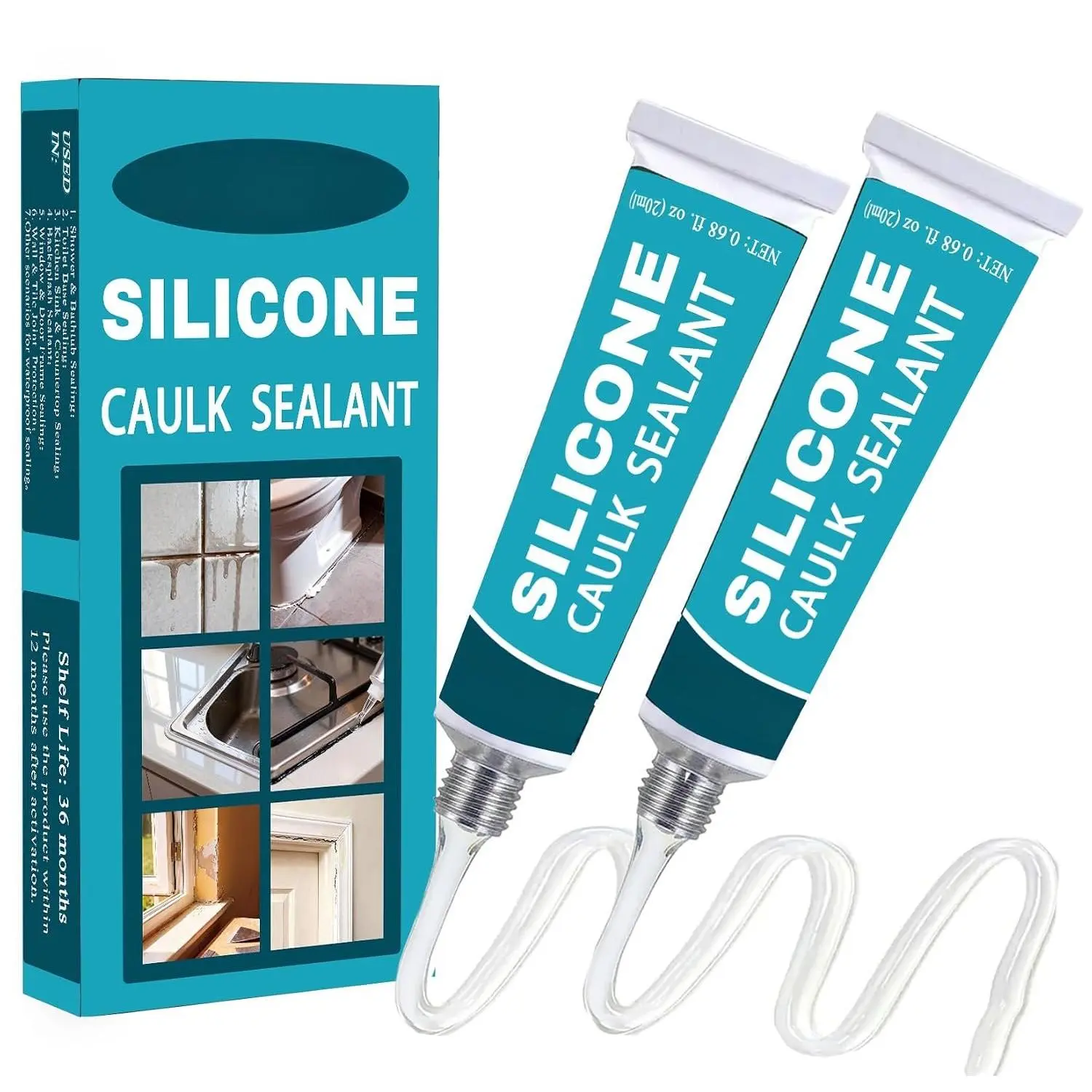 Caulk Clear  Sealant  Stronger Adhesion for Kitchen & Bathroom, Window, Door 0.68 fl.oz * 2 Pack