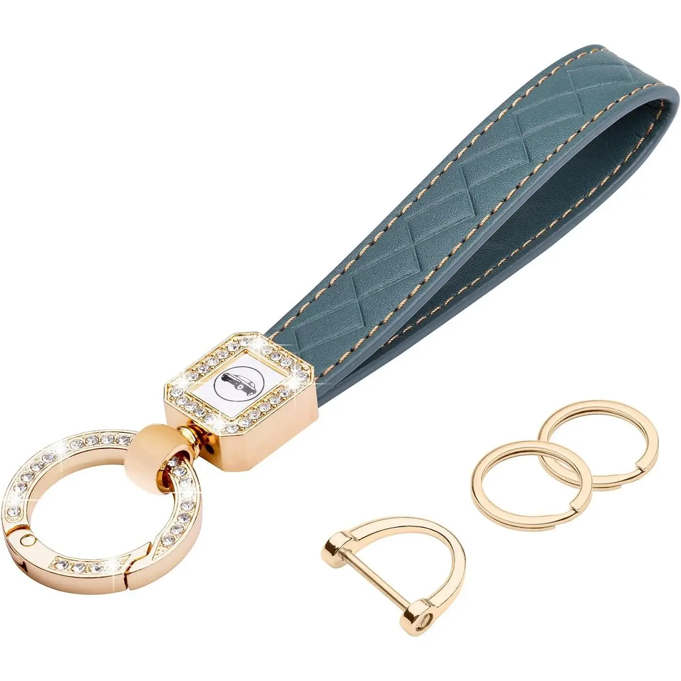Car Keychain, Microfiber Key FOB Keychain| Faux Car FOB Key Chain Holder with Sparkly Rhinestones, Anti-lost D-ring and 2 Keyrings for Men and