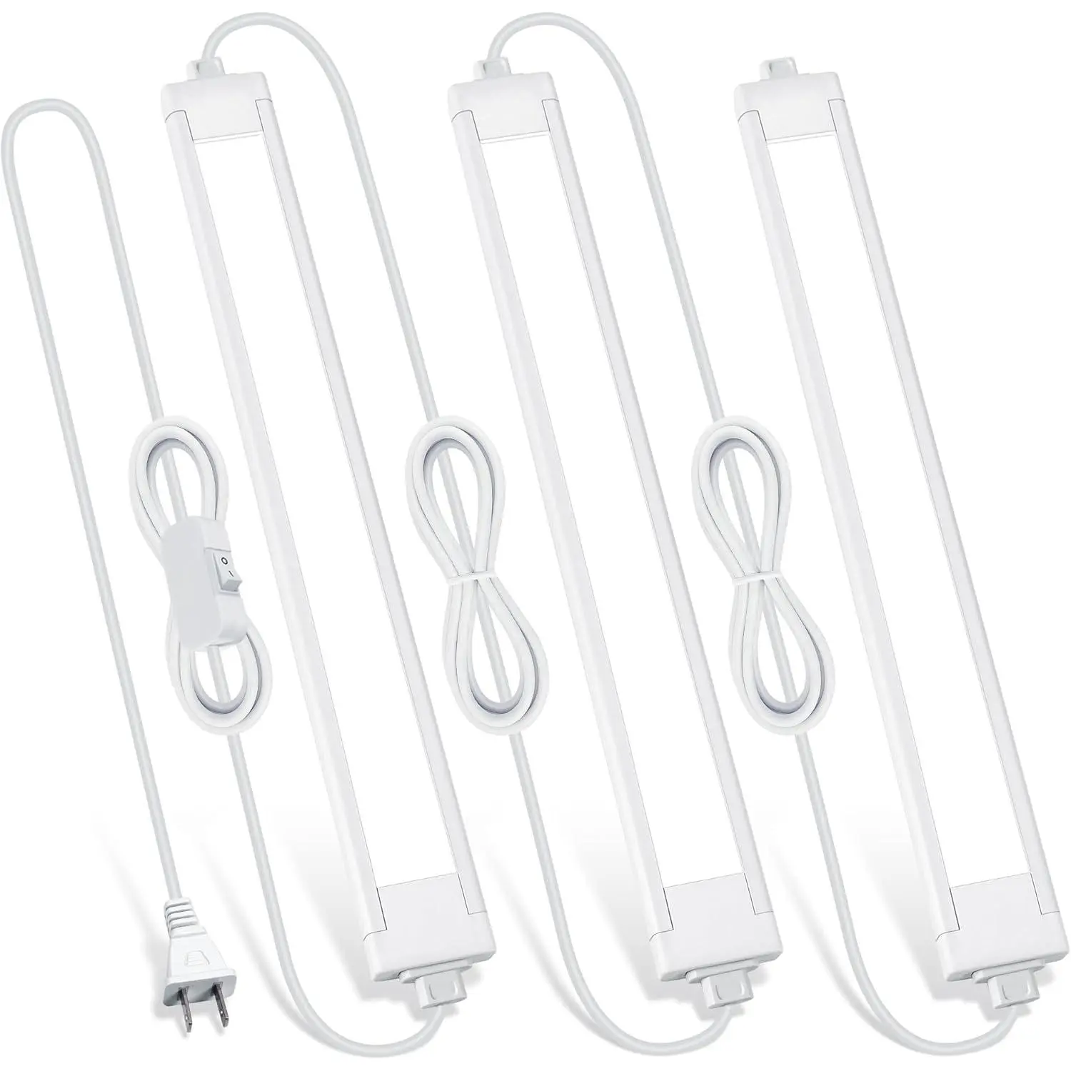 3 Pack Plug in Under Cabinet Lighting for Kitchen, 6500k Bright Under Counter Lights for Shelf/Workbench/Bookshelf/Over Sink, 14inch Linkable 110V LED Light Bar