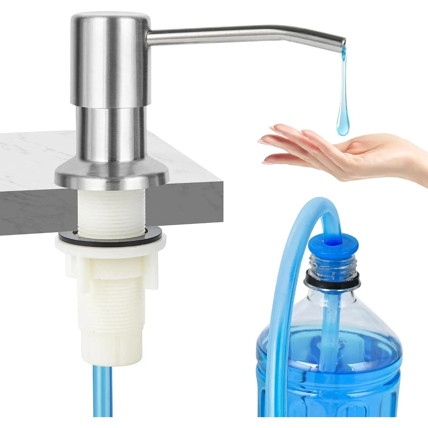 Soap Dispenser for Kitchen Sink(Brushed Nickel),Stainless Steel Countertop Dish Soap Dispenser Pump with  '' Extension Tube kit