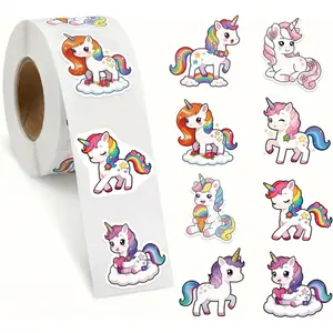 500pcs 1.5 Inches Unicorn Sticker Roll, Cute Magical Unicorn Stickers, Removable Paper Decals, Anime Theme, for Water Bottles, Laptops, Journals, Classroom Rewards, Party DIY, Seal Stickers
