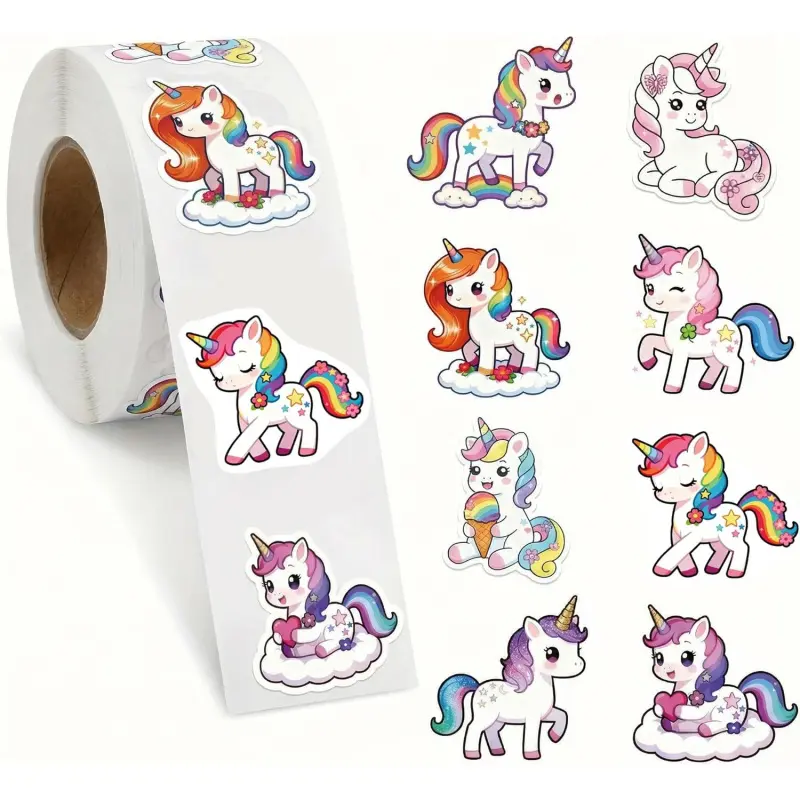 500pcs 1.5 Inches Unicorn Sticker Roll, Cute Magical Unicorn Stickers, Removable Paper Decals, Decorative Stickers, Anime Theme, for Water Bottles, Laptops, Journals, Classroom Rewards, Party DIY, Seal Stickers